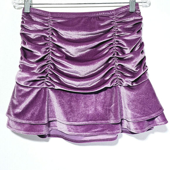 Wild Fable Ruched Velvet Mini Skirt Pull On Stretch Purple Women's S Soft Girl - Picture 3 of 6